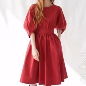 ANOUK Women's Round Neck Puffed Sleeve Midi Dress. Size M